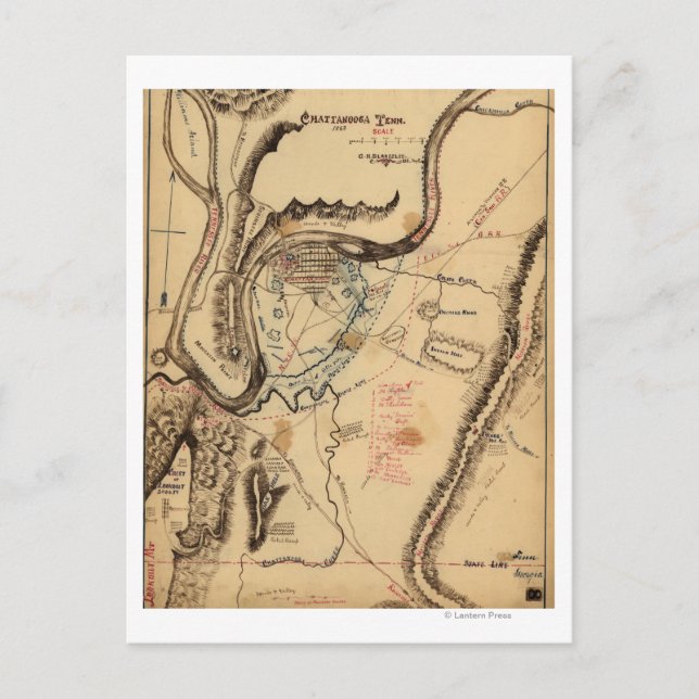 Schlacht bei Chickamauga - Panoramabalkarte des Zi Postkarte (Vorderseite)
