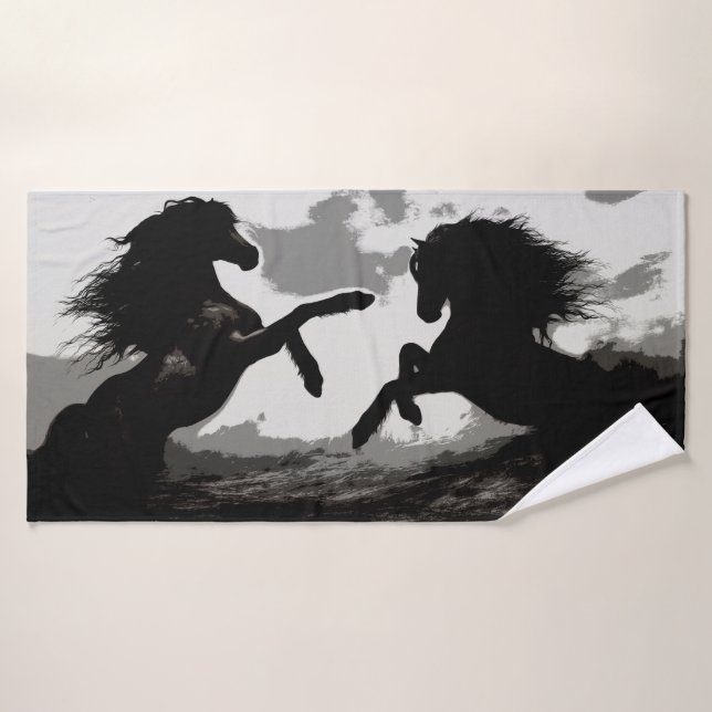 Schlacht bei den Pferden - Pferde Kunst Badhandtuch Set (Badehandtuch)