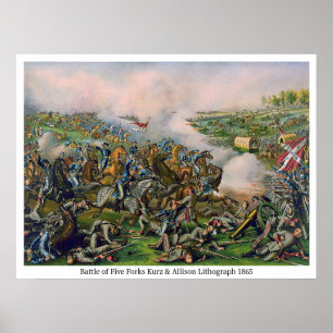 Schlacht bei Five Forks Kurz & Allison Lithographi Poster