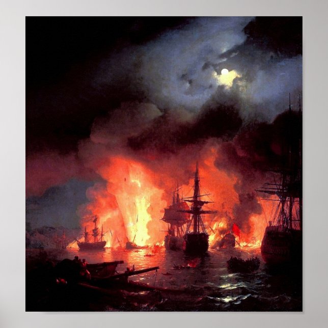 Schlacht um Cesme in der Nacht Poster (Vorne)