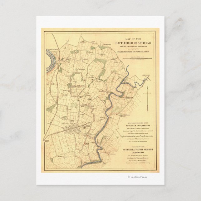 Schlacht von Antietam - Panoramabalkarte des Zivil Postkarte (Vorderseite)