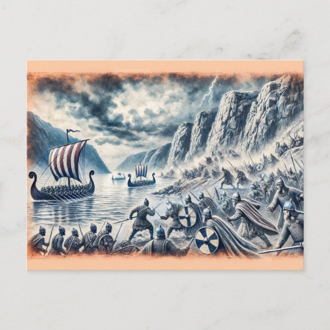 Schlacht von Stiklestad in der Zeichnend Pastelhal Postkarte (Vorderseite)