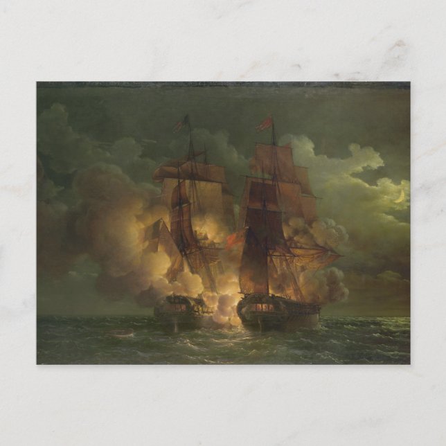 Schlacht zwischen der französischen Frigate 'Areth Postkarte (Vorderseite)