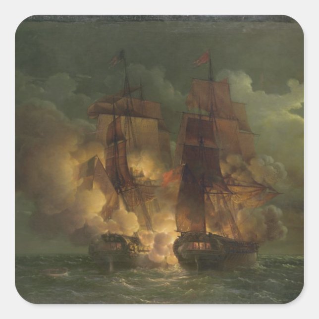 Schlacht zwischen der französischen Frigate 'Areth Quadratischer Aufkleber (Vorderseite)