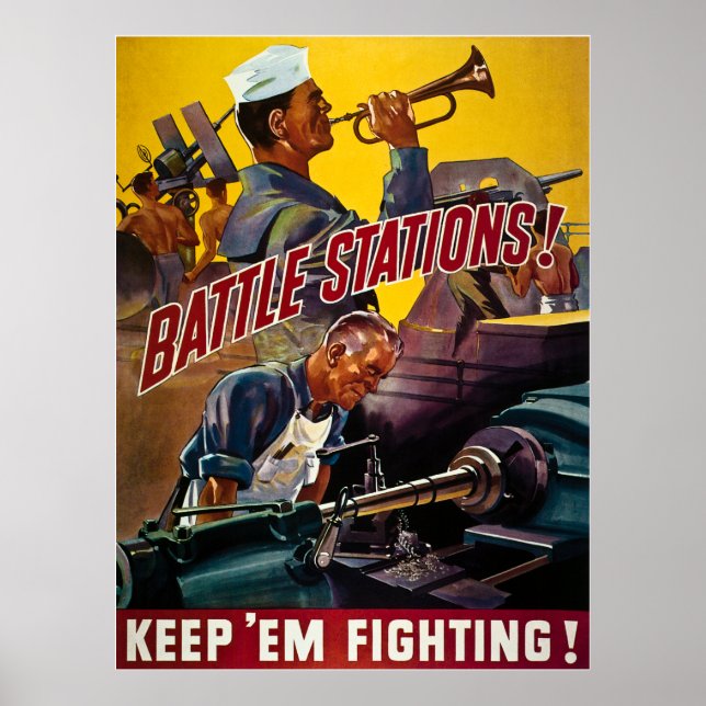 Schlachten Stationen! Behalt 'Em Kämpfen! Vintag W Poster (Vorne)