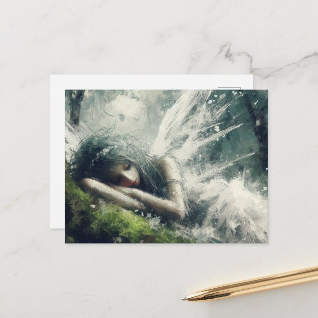 Schlaf auf einem Moosgeflecht im Wald Postkarte (Vorderseite/Rückseite Beispiel)