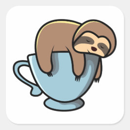 Schlaf auf einer Blue-Coffee-Tasse Quadratischer Aufkleber