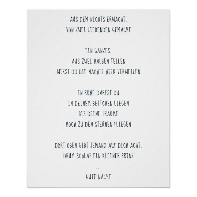 "Schlaf ein kleiner Prinz" Poster (Vorderseite)