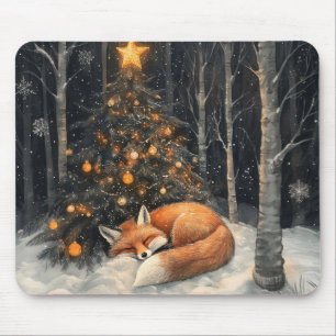 Schlaf Fox Whimsical Rustikale Weihnachten Mousepad