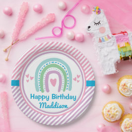 Schlaf unter halbem Schlaf über Regenbogen Pappteller