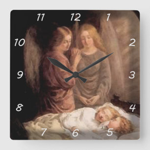 Schlaf - Zwei Schutzengel und Kinder Quadratische Wanduhr