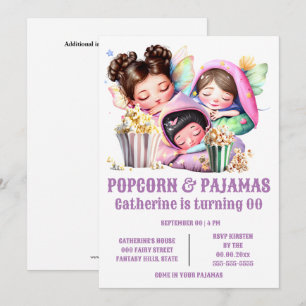 Schlafanzug-Popcorn-Mädchen-Pyjama-Party Einladung