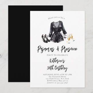 Schlafanzug Prosecco-PJ-Party Schwarz Chic 30. Geb Einladung