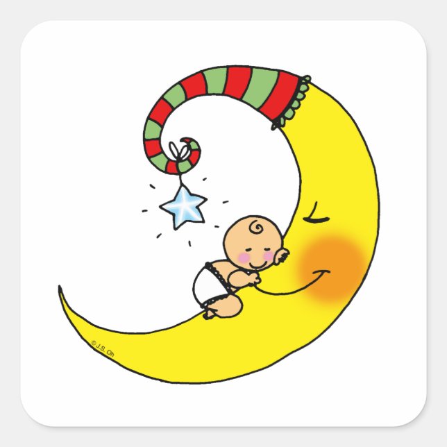 Schlafbaby auf dem Mond Babydusche Quadratischer Aufkleber (Vorderseite)
