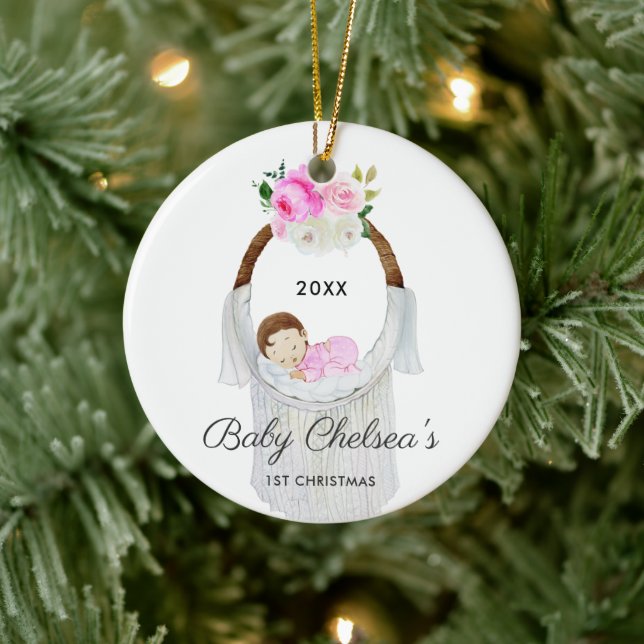 Schlafbaby Girl Personalisiert Erste Weihnachtsfei Keramik Ornament (Baum)