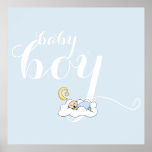 Schlafbabytypografie niedliches blaues Kinderzimme Poster