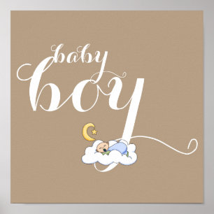 Schlafbabytypografie niedliches braunes Kinderzimm Poster