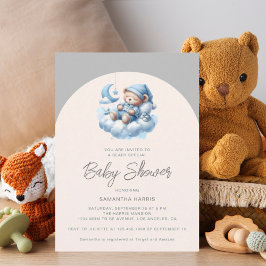 Schlafbär auf Cloud-Blue & Grey-Jungen-Babydusche Einladung