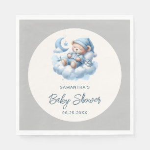 Schlafbär auf Cloud-Blue & Grey-Jungen-Babydusche Serviette