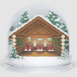 Schlafbärenfamilie in Blockhütte nach Maß Schneekugeln