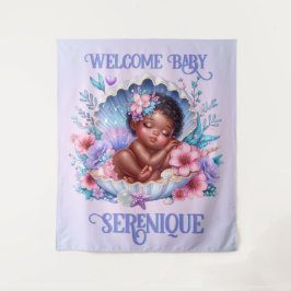 Schlafen Afroamerikanisches Baby Girl Seashell Wandteppich