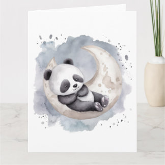 Schlafen Aquarell Crescent Moon Baby Panda Karte