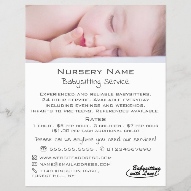 Schlafen Baby Babysitting, Kinderbetreuung, Kinder Flyer (Vorne)