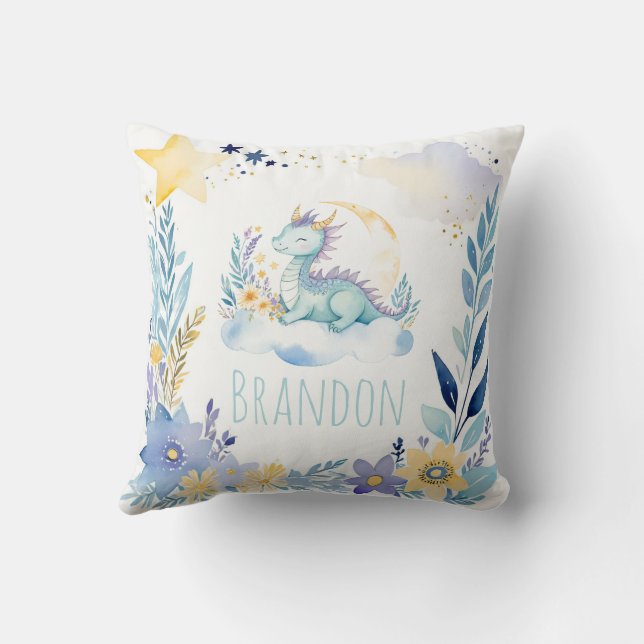 Schlafen Baby Dragon Boho Name Kinderzimmer Kissen (Rückseite)