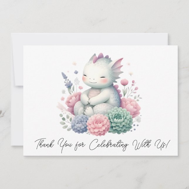 Schlafen Baby Dragon in einem Bett von Blume Viele Dankeskarte (Vorderseite)