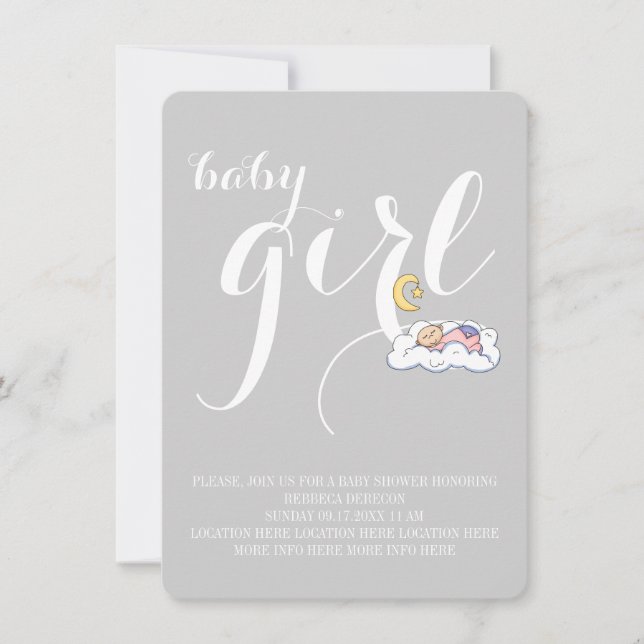 Schlafen Baby Girl Dusche Eleganter Text minimal Einladung (Vorderseite)