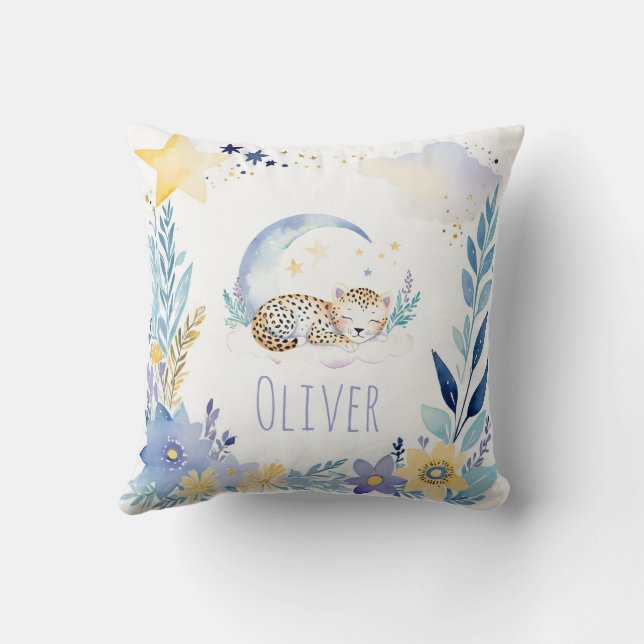 Schlafen Baby Leopard Boho Name Kinderzimmer Kisse Kissen (Rückseite)