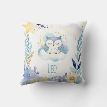 Schlafen Baby Owl Boho Name Kinderzimmer Kissen