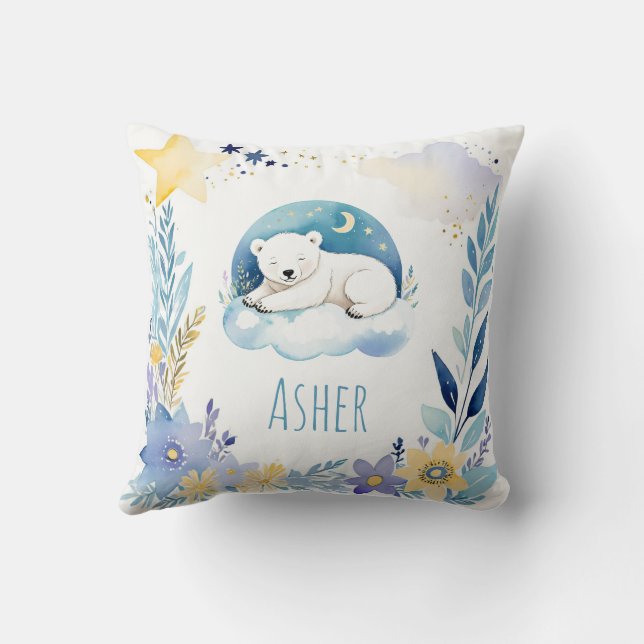 Schlafen Baby Polar Bear Boho Name Kinderzimmer Pi Kissen (Rückseite)