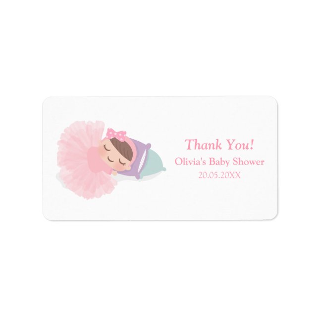 Schlafen Ballerina Tutu Baby Girl Dusche Labels Adressaufkleber (Vorne)
