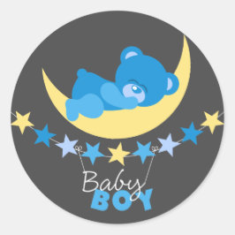 Schlafen Blue Boy Teddy Bären auf dem Mond Baby Du Runder Aufkleber
