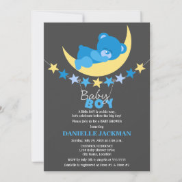 Schlafen Blue Boy Teddy Bear auf Moon Baby Dusche Einladung