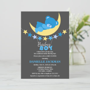 Schlafen Blue Boy Teddy Bear auf Moon Baby Dusche Einladung
