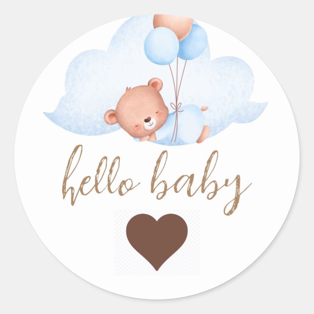 Schlafen Brown Bear and Cloud Baby Dusche Runder Aufkleber (Vorderseite)