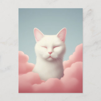Schlafen der weißen Katze in Wolken Postkarte