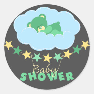 Schlafen eines grünen Teddy Bären in Cloud Baby Du Runder Aufkleber