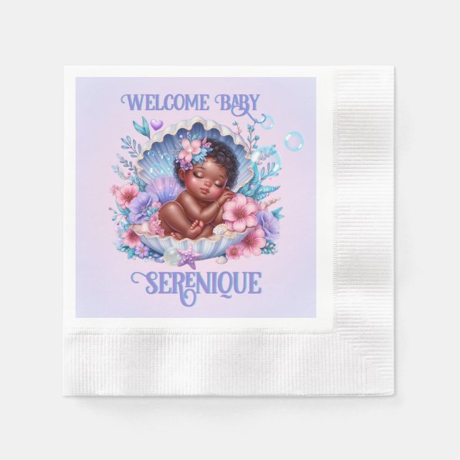 Schlafen Ethnic Baby Girl in Seashell Pastel Serviette (Vorderseite)