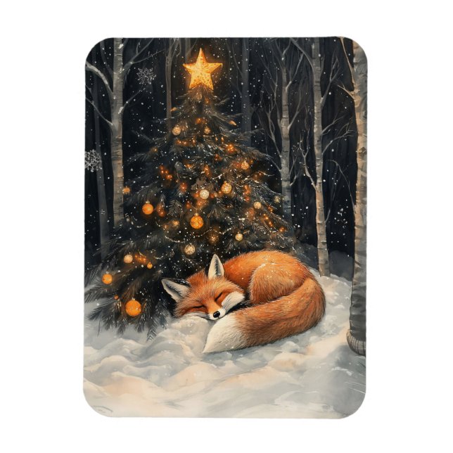Schlafen Fox Whimsical Rustikale Weihnachten flexi Magnet (Vertikal)