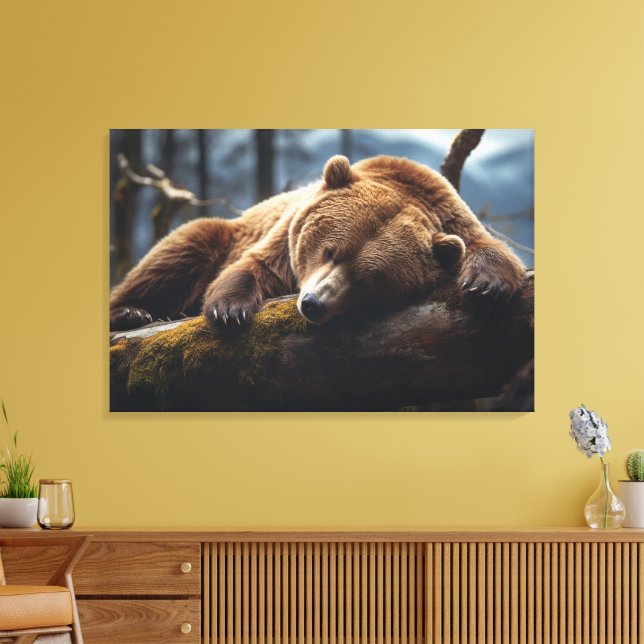 SCHLAFEN GRIZISTISCH BÄREN STREDITIERT CANVAS DRUC LEINWANDDRUCK (Insitu (Wohnzimmer))