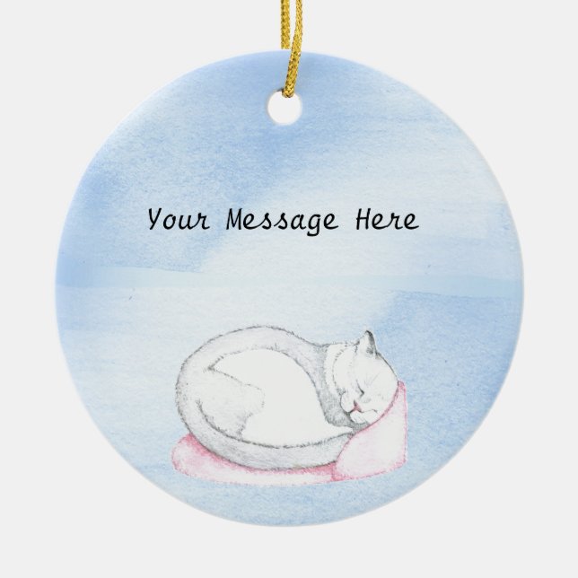 Schlafen Kitten Illustration Keramikornament (Vorne)