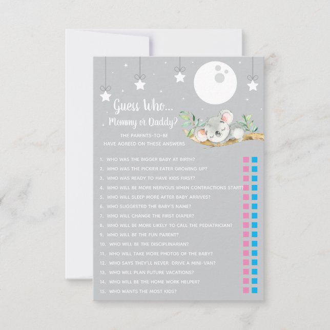 Schlafen Koala Baby Shower Game Guess Wer? Einladung (Vorderseite)