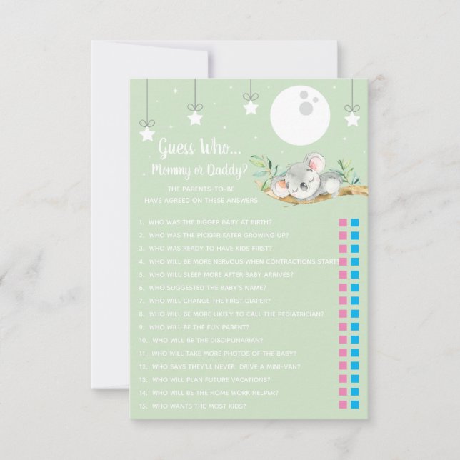 Schlafen Koala Baby Shower Game Guess Wer?  Invita Einladung (Vorderseite)