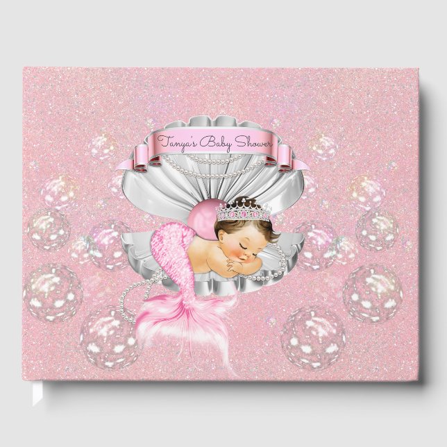 Schlafen Mermaid Baby Girl Pink Muschel Perlen Gästebuch (Vorderseite)