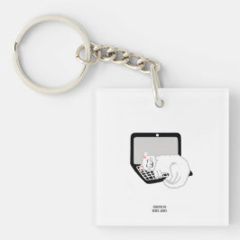 Schlafen mit weißer Katze auf dem Laptop-Schlüssel Schlüsselanhänger