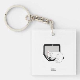 Schlafen mit weißer Katze auf dem Laptop-Schlüssel Schlüsselanhänger