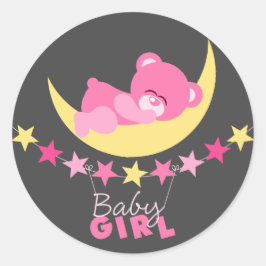 Schlafen Pink Girl Teddy Bear auf Mond Babydusche Runder Aufkleber